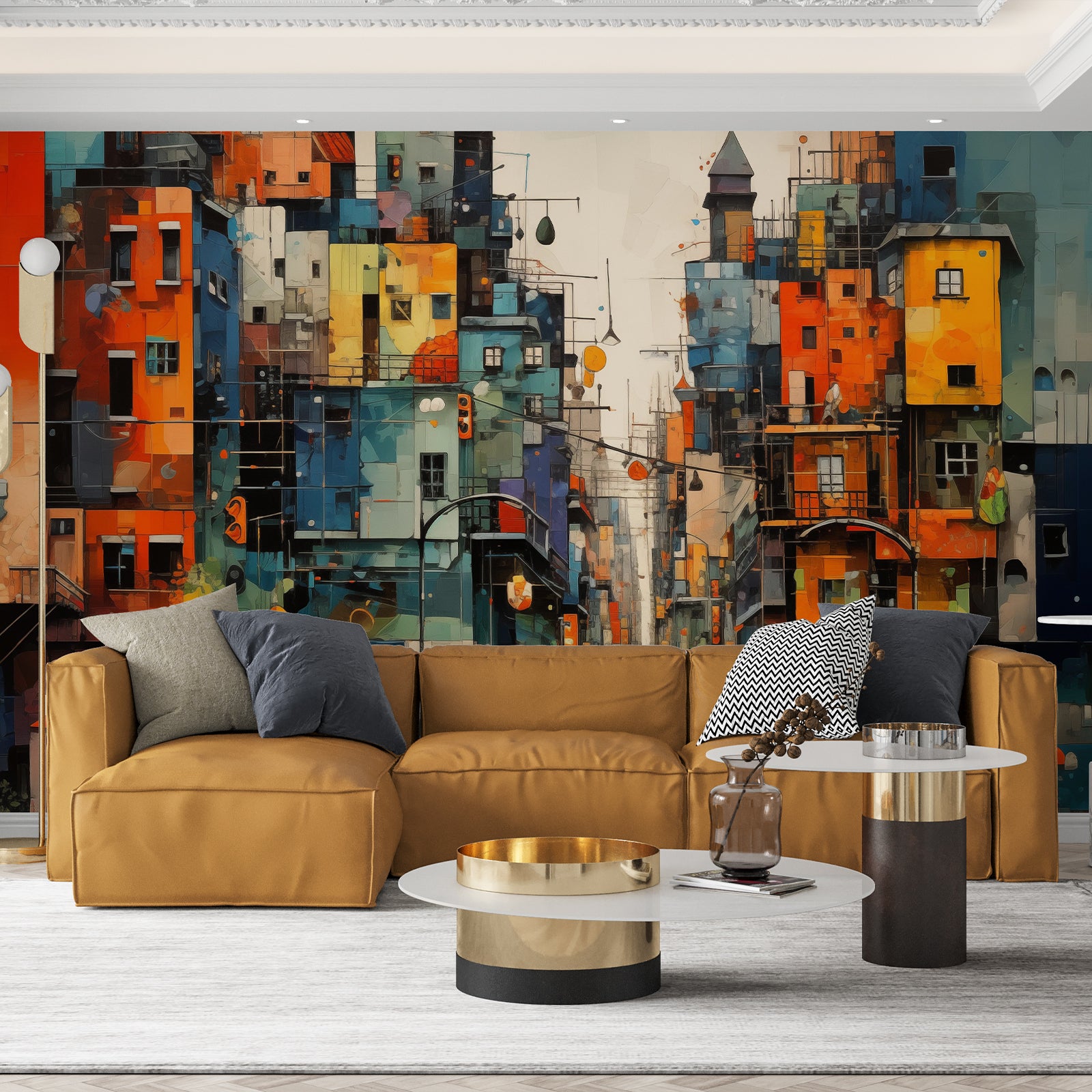 Fixed size:Urban Mosaic Cityscape Wall Mural
